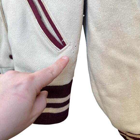 Vintage 50’s-60’s Varsity “P” Embroidered Jacket Off White Maroon Large 19x25 - Picture 6 of 10